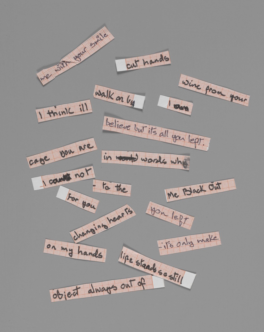 Cut up lyrics for 'Blackout' from "Heroes", 1977. Courtesy of The David Bowie Archive. Image © Victoria and Albert Museum